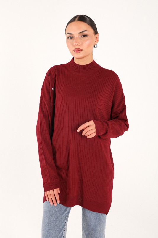 BORDO Düğmeli Triko Tunik 70-2224