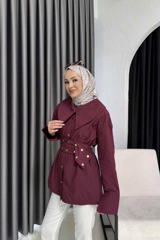 BORDO Çıtçıtlı Poplin Gömlek 3-2267