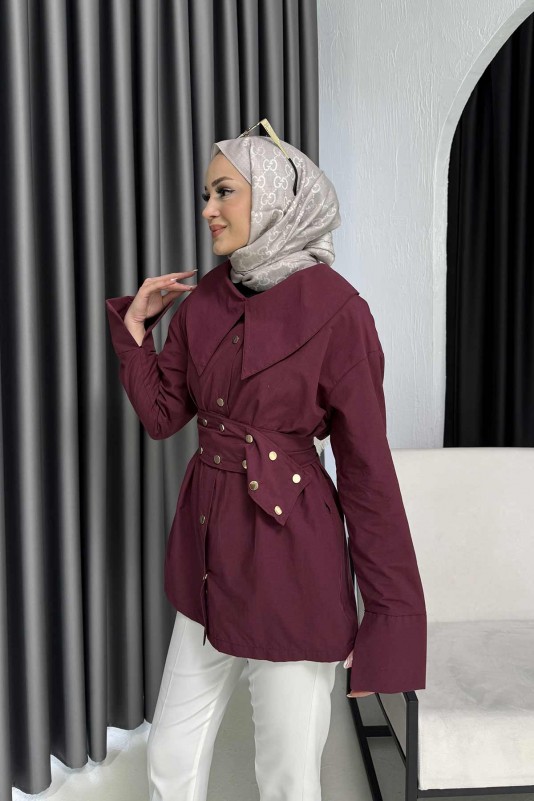 BORDO Çıtçıtlı Poplin Gömlek 3-2267