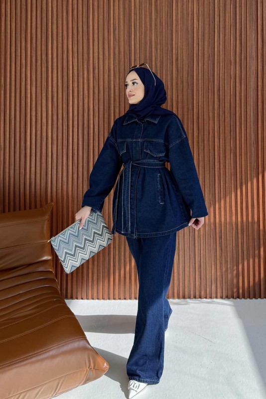 MAVİ Kuşaklı Denim Takım 3-2230