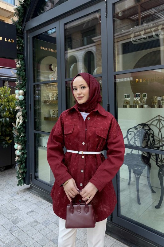 BORDO Taşlı Gabardin Ceket 32-3505