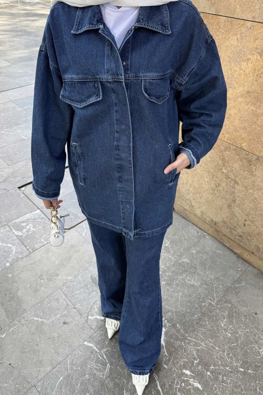 MAVİ Kuşaklı Denim Takım 3-597