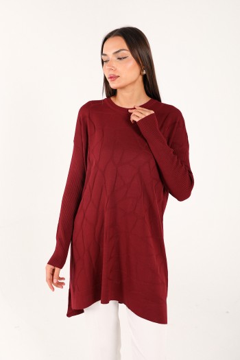 BORDO Desenli Triko Tunik 70-2207