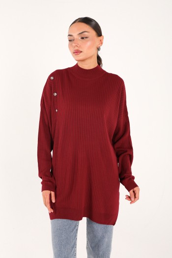 BORDO Düğmeli Triko Tunik 70-2224