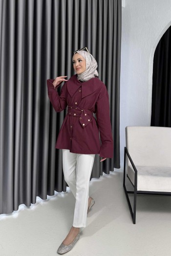 BORDO Çıtçıtlı Poplin Gömlek 3-2267