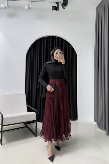 BORDO Pilise Şifon Etek 3-2262