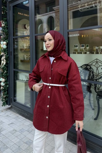 BORDO Taşlı Gabardin Ceket 32-3505