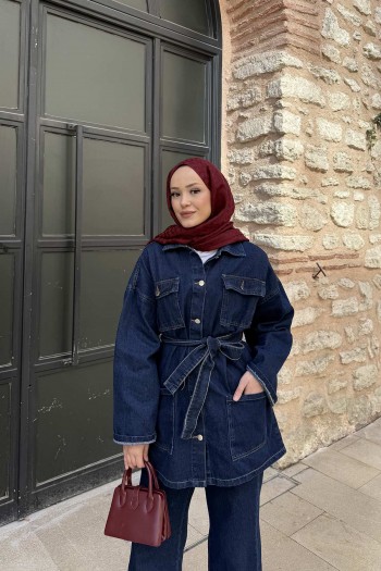 MAVİ Kuşaklı Cepli Denim Takım 3-584